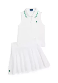 Girls 7-16 Stretch Mesh Half Zip Boxy Polo Shirt