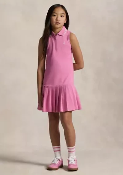 Girls 7-16 Pleated Stretch Mesh Polo Dress