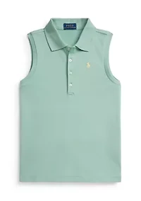 Girls 7-16 Stretch Mesh Sleeveless Polo Shirt