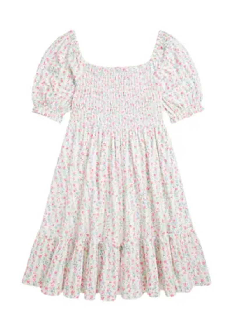 Girls 7-16 Floral Smocked Cotton Jersey Dress