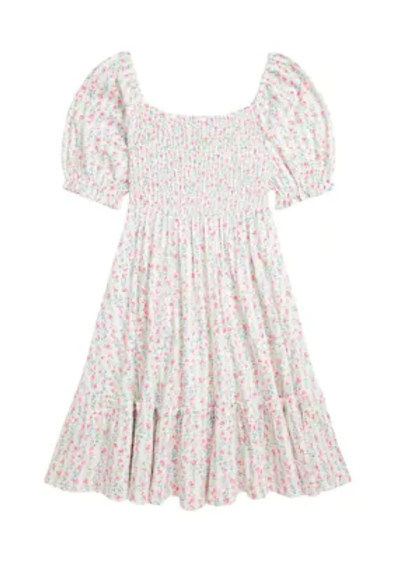 Girls 7-16 Floral Smocked Cotton Jersey Dress