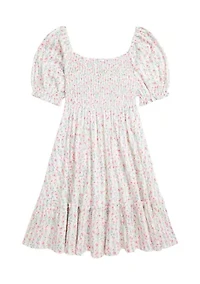 Girls 7-16 Floral Smocked Cotton Jersey Dress