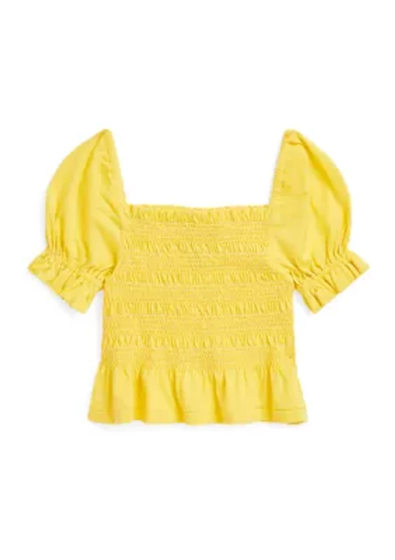 Girls 7-16 Smocked Cotton Jersey Peplum Top