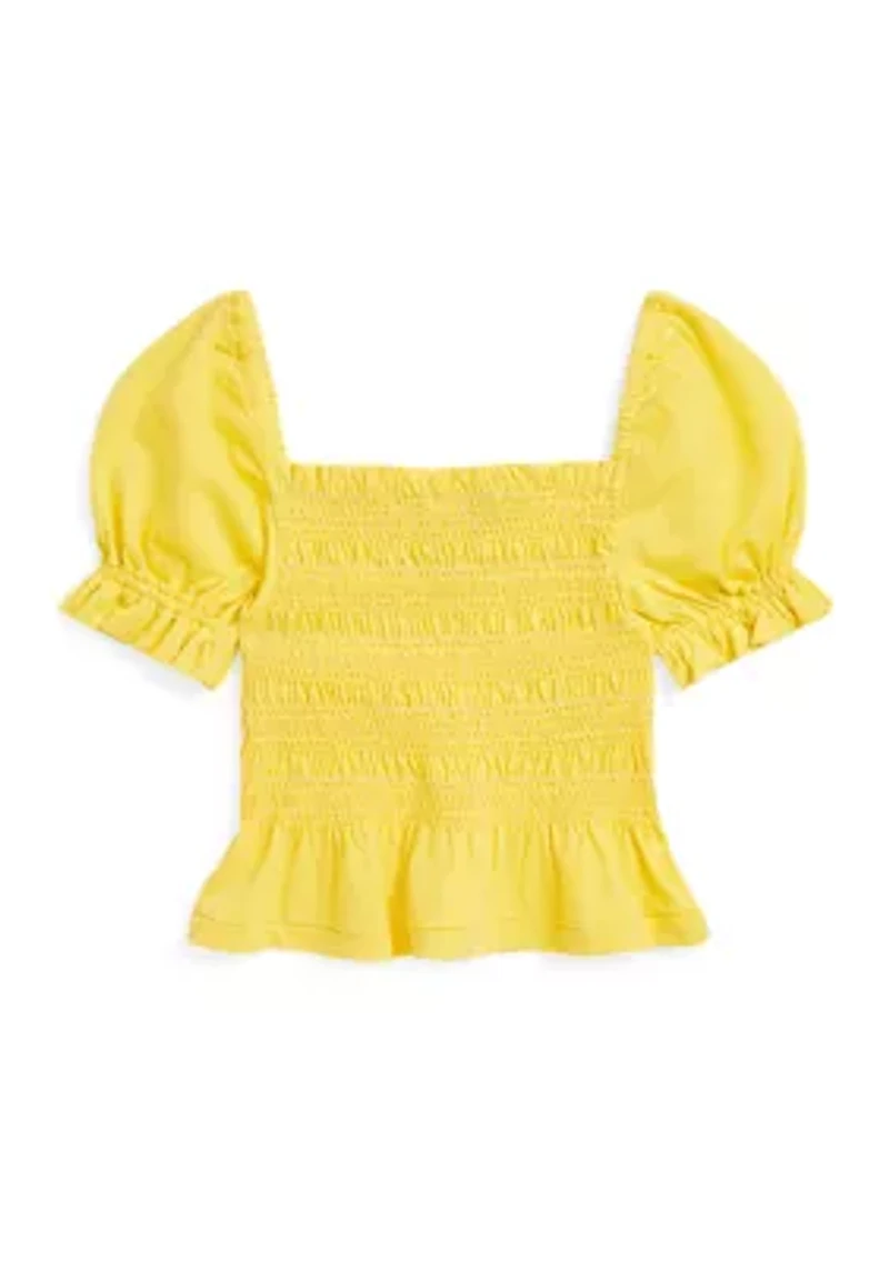 Girls 7-16 Smocked Cotton Jersey Peplum Top