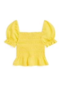 Girls 7-16 Smocked Cotton Jersey Peplum Top