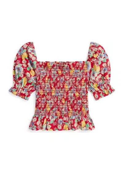 Girls 7-16 Floral Smocked Cotton Jersey Top