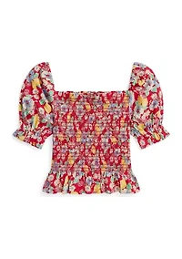 Girls 7-16 Floral Smocked Cotton Jersey Top