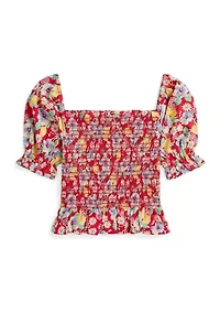 Girls 7-16 Floral Smocked Cotton Jersey Top