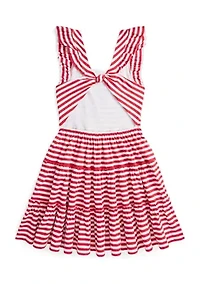 Girls 7-16 Striped Ruffled Cotton Jersey Dress