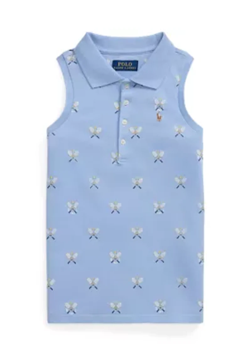 Girls 7-16 Tennis-Print Mesh Sleeveless Polo Shirt