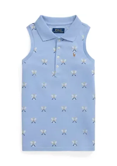 Girls 7-16 Tennis-Print Mesh Sleeveless Polo Shirt