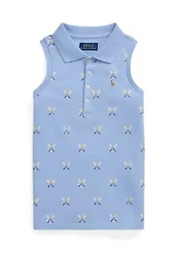 Girls 7-16 Tennis-Print Mesh Sleeveless Polo Shirt