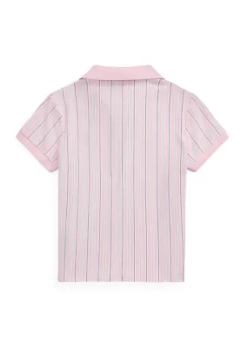 Girls 7-16 Striped Oxford Mesh Boxy Polo Shirt