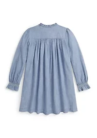 Girls 7-16 Smocked Indigo Chambray Dress