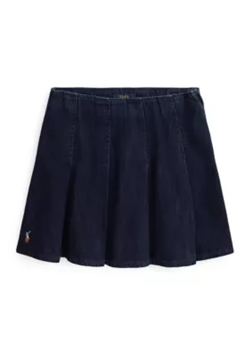 Girls 7-16 Pleated Cotton Denim Skirt