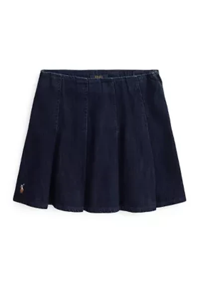 Girls 7-16 Pleated Cotton Denim Skirt