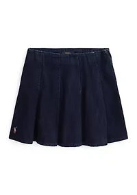 Girls 7-16 Pleated Cotton Denim Skirt
