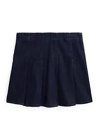 Girls 7-16 Pleated Cotton Denim Skirt