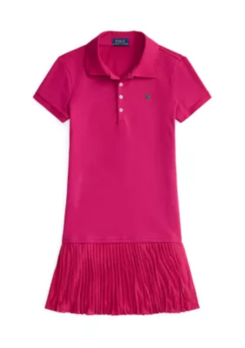 Girls 7-16 Pleated Stretch Mesh Polo Dress