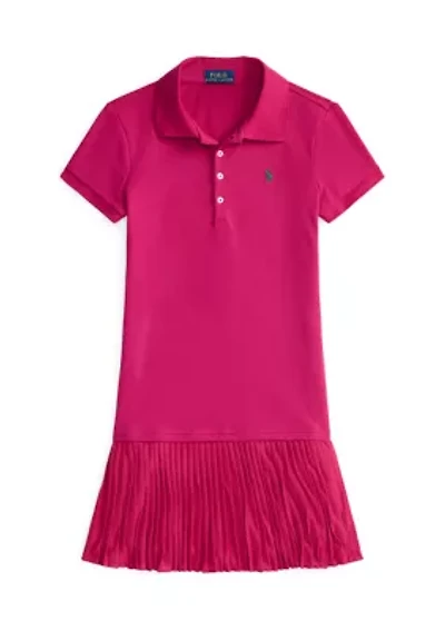 Girls 7-16 Pleated Stretch Mesh Polo Dress
