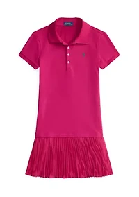 Girls 7-16 Pleated Stretch Mesh Polo Dress