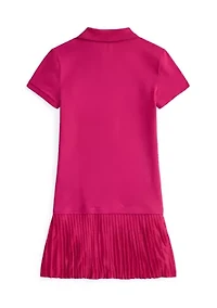 Girls 7-16 Pleated Stretch Mesh Polo Dress
