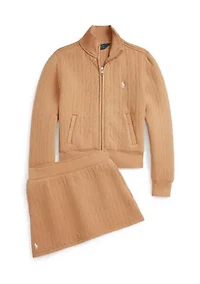 Girls 7-16 Quilted Cable-Motif Jacket