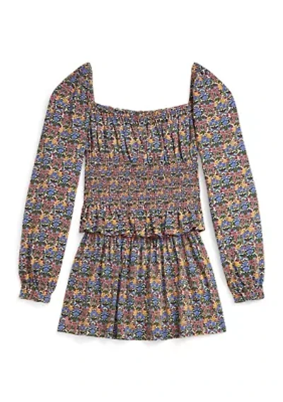 Girls 7-16 Floral Smocked Cotton Jersey Top & Skirt