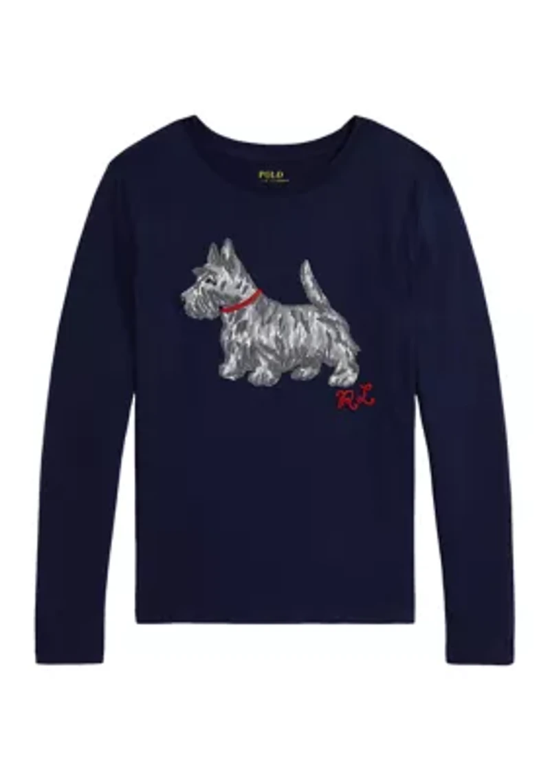 Girls 7-16 Dog-Print Cotton Long-Sleeve Tee