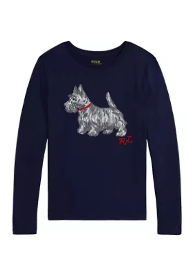 Girls 7-16 Dog-Print Cotton Long-Sleeve Tee