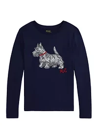 Girls 7-16 Dog-Print Cotton Long-Sleeve Tee
