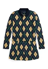 Girls 7-16 Argyle Stretch Mesh Polo Shirt & Skort