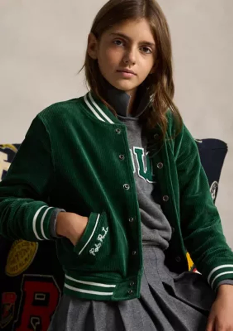 Girls 7-16 Logo Velour Baseball Jacket
