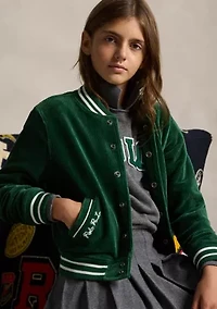 Girls 7-16 Logo Velour Baseball Jacket