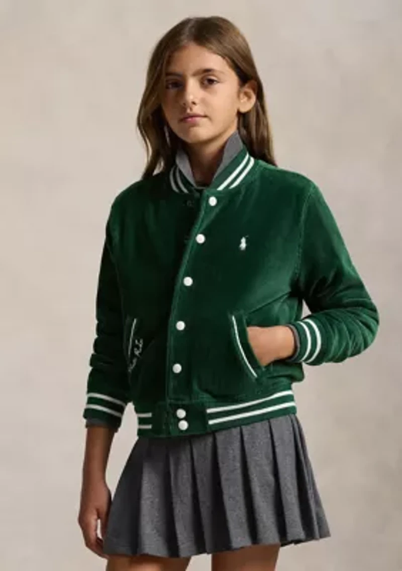 Girls 7-16 Logo Velour Baseball Jacket