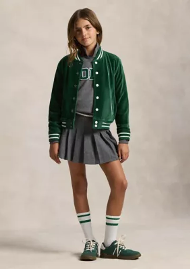 Girls 7-16 Logo Velour Baseball Jacket