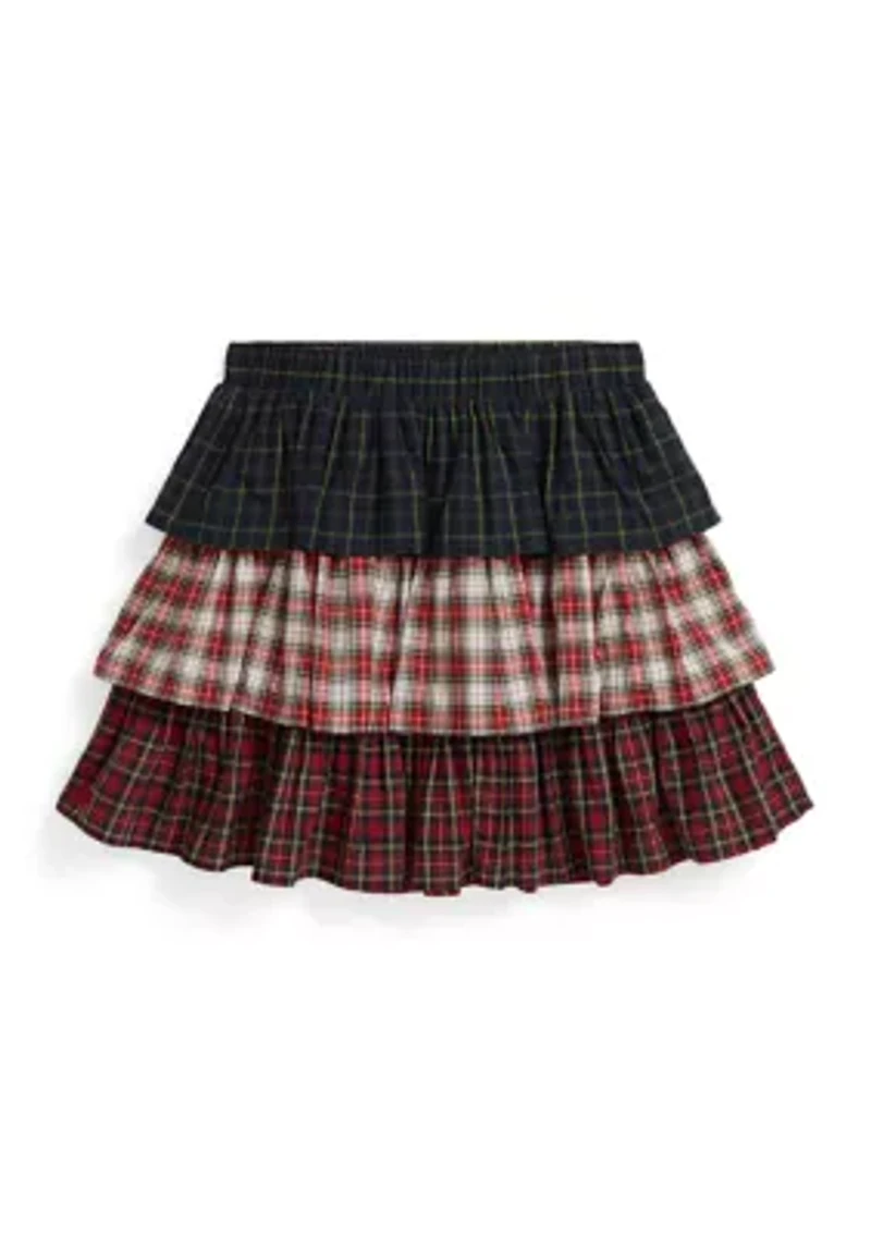 Girls 7-16 Plaid Tiered Poplin Skirt