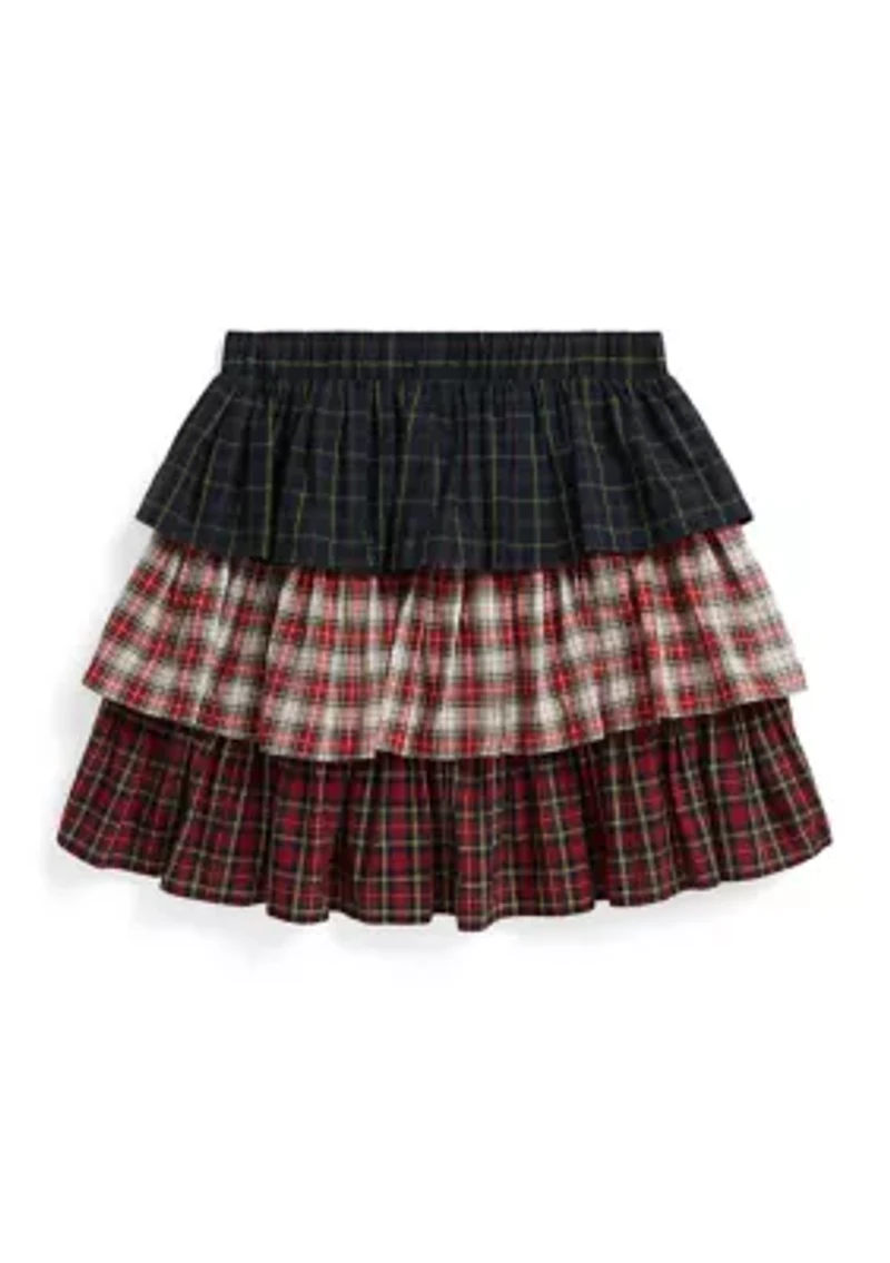 Girls 7-16 Plaid Tiered Poplin Skirt