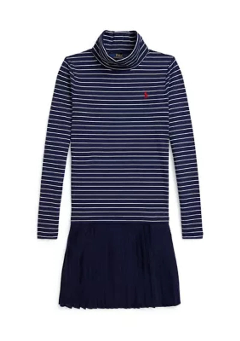 Girls 7-16 Striped Stretch Jersey Turtleneck Dress