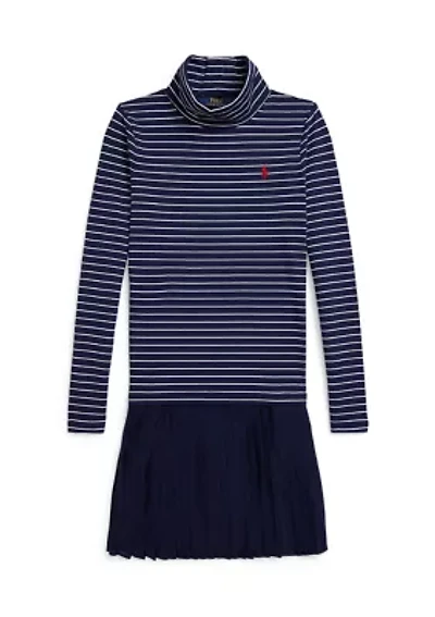Girls 7-16 Striped Stretch Jersey Turtleneck Dress