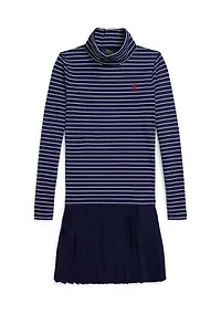 Girls 7-16 Striped Stretch Jersey Turtleneck Dress