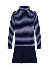 Girls 7-16 Striped Stretch Jersey Turtleneck Dress