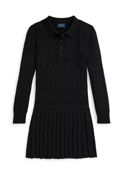 Girls 7-16 Metallic Mini-Cable Polo Sweater Dress