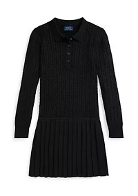 Girls 7-16 Metallic Mini-Cable Polo Sweater Dress