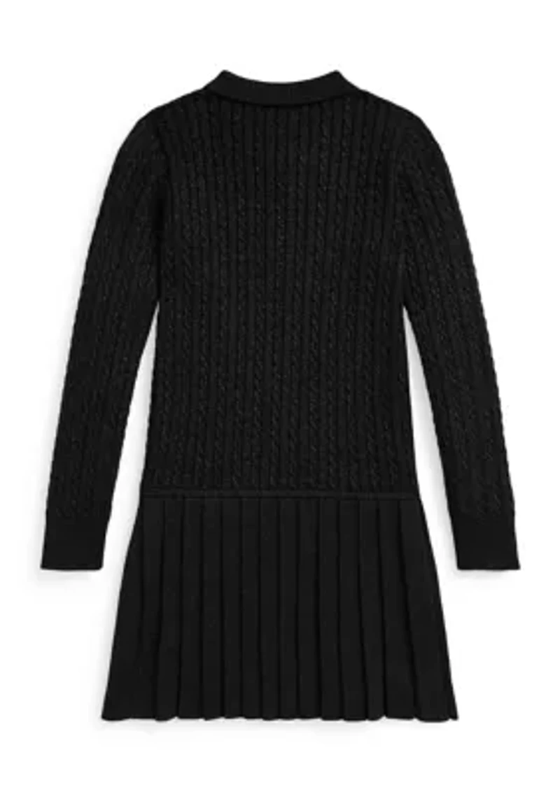 Girls 7-16 Metallic Mini-Cable Polo Sweater Dress