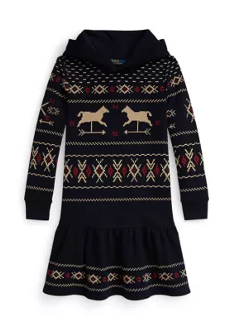 Girls 7-16 Patterned Fleece Hooded Dress