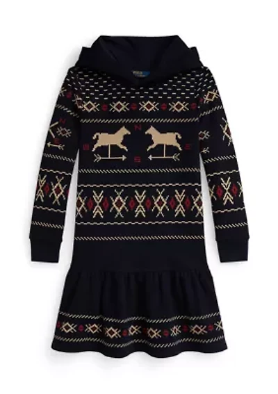 Girls 7-16 Patterned Fleece Hooded Dress