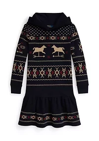 Girls 7-16 Patterned Fleece Hooded Dress