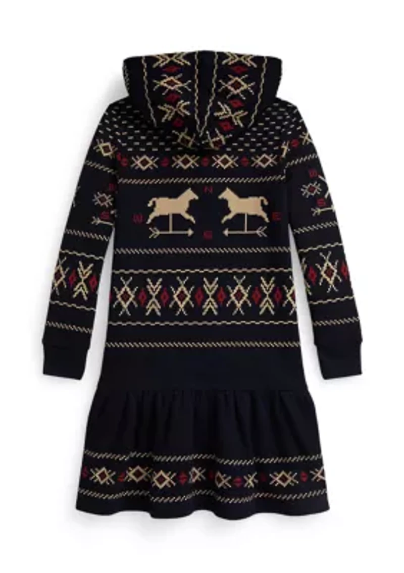 Girls 7-16 Patterned Fleece Hooded Dress