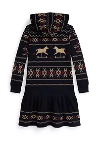Girls 7-16 Patterned Fleece Hooded Dress